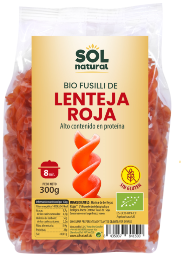 Fusilli Lentilles Rouges Bio Sans Gluten 300 gr