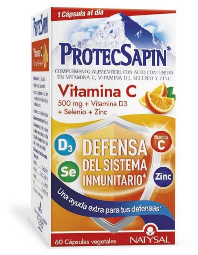 Protecsapin Vitamine C 500 mg +D3+ Sélénium+Zinc 60 Gélules